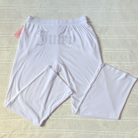 Juicy Couture White Velour Wide Leg Drawstring Pants with side pockets - Picture 4 of 7